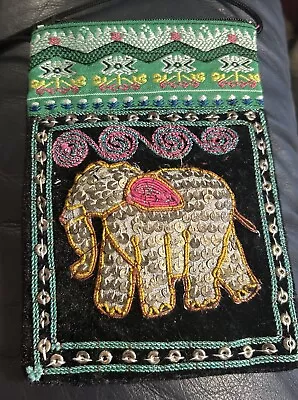 Hippie Travel Bag Sequin Elephant Passport Holder Crossbody Boho Wallet Handmade • $10