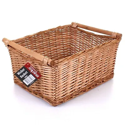 Large Willow Wicker Basket Storage Hamper Carrier With Handles Kitchen Home Gift • £14.99