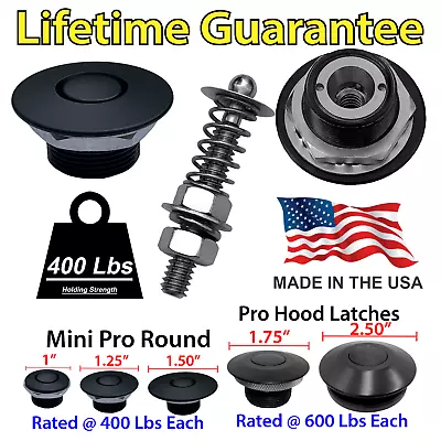 $49.95 • Buy Hood Pins Quick Latch Push Button Latch Pro Series Black Hood Latch  Made In USA