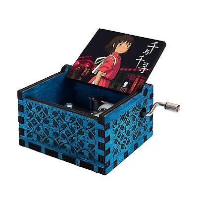 18 Tones Hand Crank Music Box Wood Japanese Anime Theme Music Box Decor (Blue) • £9.29