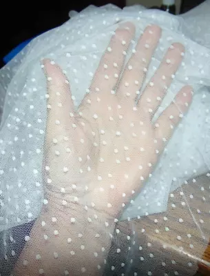 Dotted Mesh Fabric Veil White Synthetic Transparent 2 1/2 Yards 42 Wide • $18