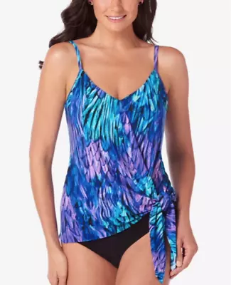 Magicsuit PEACOCK Alex Ruffled Feathers Tie-Hem Tankini Swim Top 4004437 8 NWT • $59.99