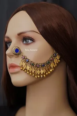 £17.50 • Buy Afghan Traditional Handmade Jewellery Authentic Tribal Kochi Nose Chain And Ring