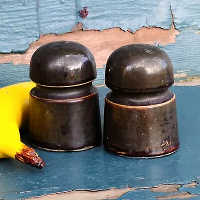 Vintage Brown Ceramic Screw-On Telephone Pole Insulator Set Of 2 • $17