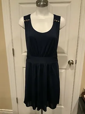 Milly Navy Blue Sleeveless Dress W/ Buttons At Shoulders  Size Medium • $42.75