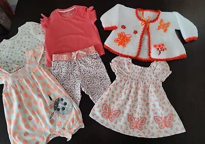 £8.99 • Buy Hand Knitted Girls Orange Butterfly Cardigan  Free Outfits 3-6mths