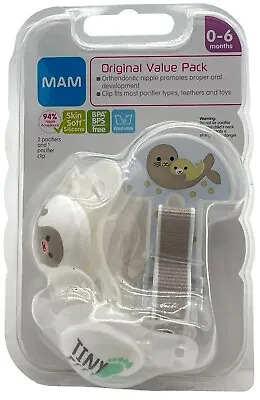 MAM 2 Pacifiers 1 Clip Original Value Pack Skin Soft Ortho Nipple 0-6 Months • $9.97