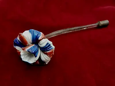 Venetian Murano Glass Chandelier Flower In White Red & Blue With Clear Stem • £25.99