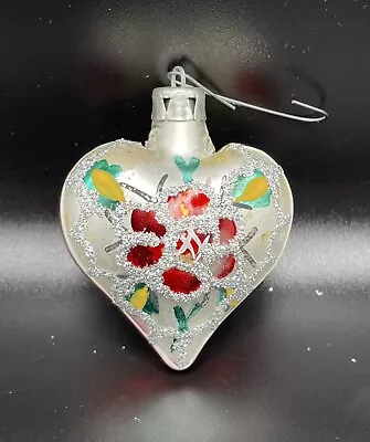 German Christmas Ornament Vintage Glass Blown Heart.  Made In Germany • $18