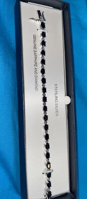 $22 • Buy Sterling Silver Genuine Sapphire And Diamond Bracelet
