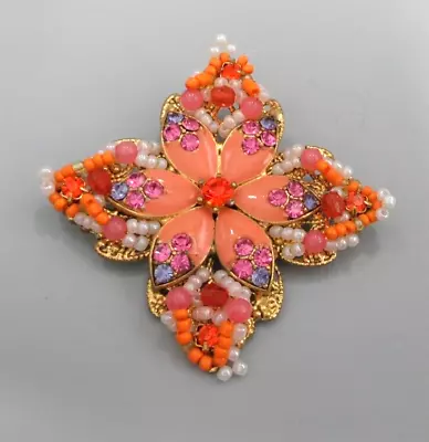 Vtg Rhinestone Flower Brooch Cross Butterfly Daisy Faux Pearl Seed Bead Filigree • $20