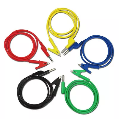 Test Lead Set & Alligator Clips 5 Colors 4mm Banana Plug To Crocodile Wire Cable • $10.14