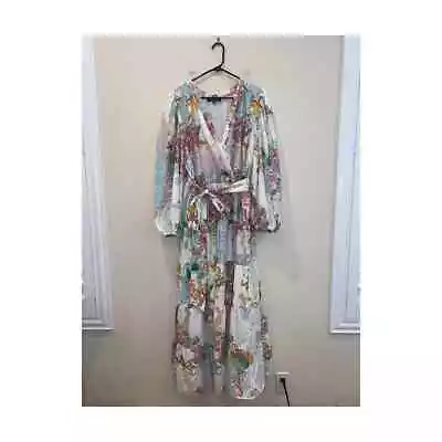 Eloquii Dress Floral Long Sleeve Ruffle Faux Wrap Size 20 • $44