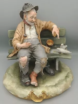 Bruno Merli Signed Capodimonte Tramp On Bench Feeding Birds Figurine Minor A/f • £18