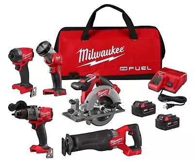 Milwaukee 3697-25 M18 FUEL 5 Piece 18V Tool Kit  + (2) 5.0Ah Batts & Charger NEW • $799