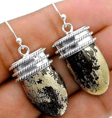 Natural Golden Pyrite In Magnetite 925 Sterling Silver Earrings Jewelry K13-1 • $11.99