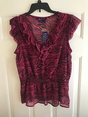 Miley Cyrus Max Black/Purple Ruffle Blouse Sleeveless Size XL Shear Pullover NEW • $7.80