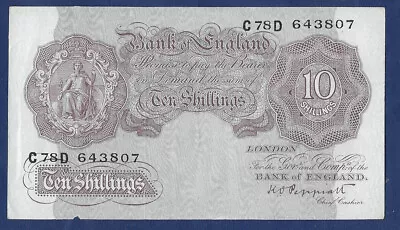 Peppiatt Mauve Wartime Ten Shillings Banknote • £23