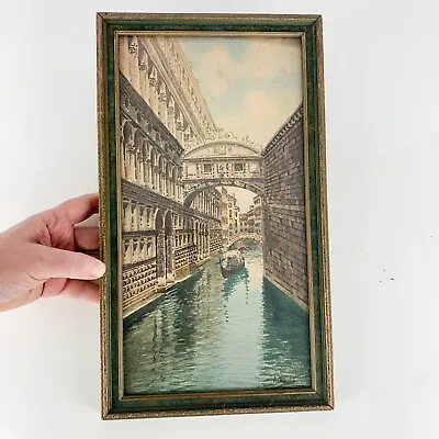 Vintage Italian Bridge Dei Sighs Venice Landscape  Signed Watercolor Painting • $171.60