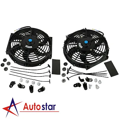 $42.86 • Buy Universal 2pcs 10  Slim Fan Push Pull Electric Radiator Cooling Mount Kit 12V