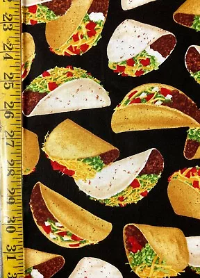 Tossed Tacos Timeless Treasures Fabric GM-C6957 BLACK Food Mexican • $6.79