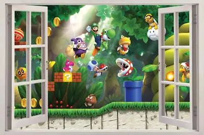 Super Mario Bros Scene 3D Window View Decal WALL STICKER Decor Art Mural Luigi • $14.99