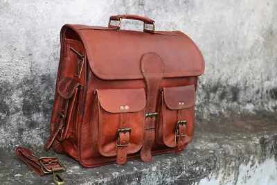 25  Genuine Brown Leather Bag Men's Messenger Shoulder Laptop Bag Briefcase • $59.22