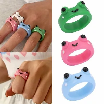 Cute Acrylic Green Frog Animal Finger Resin Rings Women Men Party Jewelry Gift • £2.50