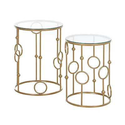 £79.99 • Buy HOMCOM Set Of 2 Gold Nesting Coffee Table, Side Tables W/ Tempered Glass Top