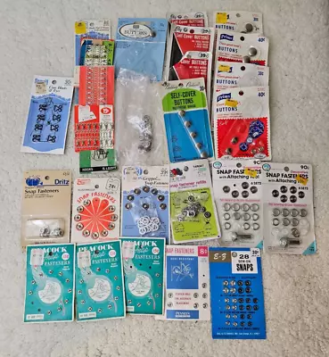 Vintage Sewing Lot Hook & Eye Fasteners Snap Fasteners Self-Cover Buttons • $19