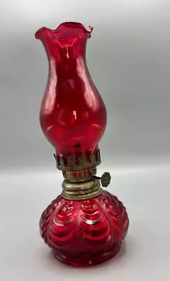 Vintage Miniature Red Glass Hurricane Oil Lamp Lantern Made In Hong Kong • $15.50