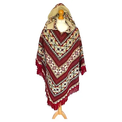 Alpaca Poncho Super Soft Light And Warm 100% Wool Attached Hood Medium Size • $85.09