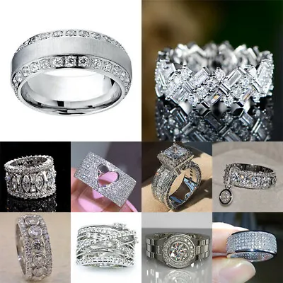 £3.50 • Buy Elegant Women 925 Silver Ring Cubic Zirconia Wedding Engagement Jewelry Sz 6-12