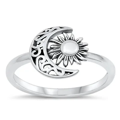 925 Sterling Silver Crescent Moon And Sun Fashion Ring Size 5 6 7 8 9 10 NEW • $14.95