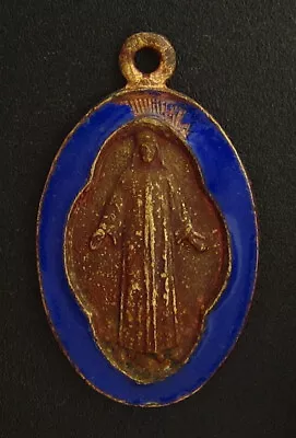 Vintage Jesus Crucifixion Virgin Mary Dark Blue Enamel Medal Religious Catholic • $7.99