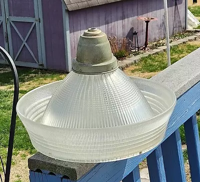 Antique Vintage Glass Genuine Holophane Prismatic Sailor Hat Shaped Light Shade • $150