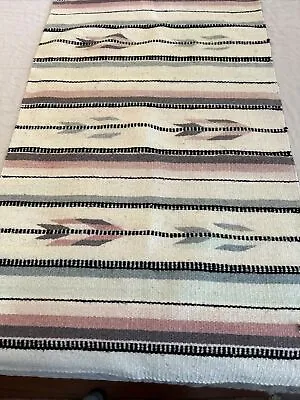 Vintage Southwestern Style Rug Arrow Design Pastel Stripe With Black 60”x 28” • $32.50