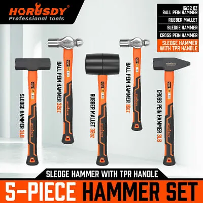 5-Pcs Hammer Set/Ball Pein Hammer/Rubber Mallet/Sledge Hammer/Cross Pein Hammer • $44.99