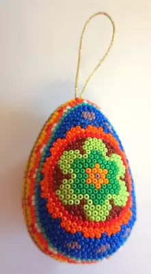 Huichol Beaded Christmas Ornament Egg Mexican Folk Art • $12.99