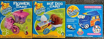 3 Zhu Zhu Puppies Playsets Flower Cart Woody  Wagon & Hot Dog Cart. Brand New • £11.75