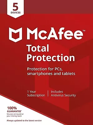 5 Device 1 Year McAfee Total Protection Antivirus Security 2024 Ready • $17.95