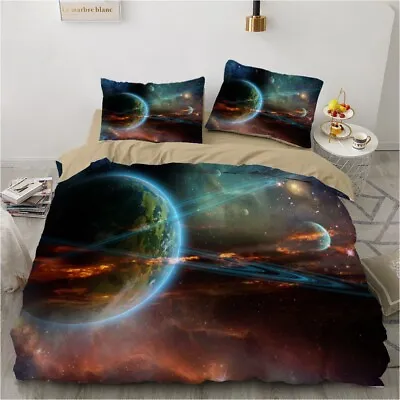 $49.91 • Buy 3D Planet Starry Galaxy Universum Duvet Cover Quilt Cover Pillowcase Bedding Set