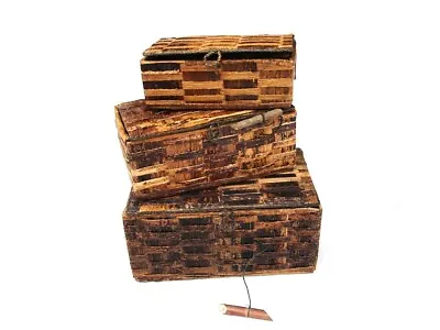 £16.50 • Buy Set Of 3 Banana Leaf Boxes - Trinket Or Jewellery Boxes Stack Inside Each Other