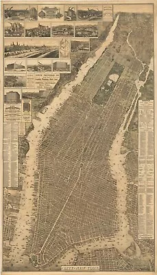 1879 MASSIVE Taylor Map Of New York City NYC Manhattan Decor Poster Print • $225