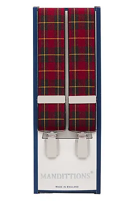 Red Tartan Suit Trouser Braces Mens 4 Clips 35mm Wide Elastic XL XXL Avail • £26.95