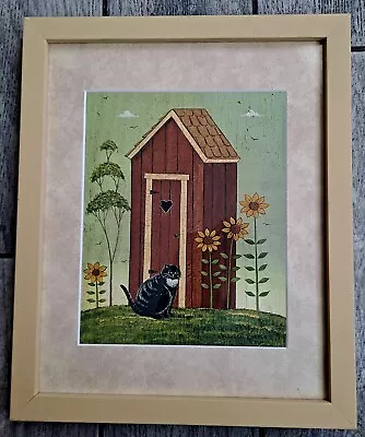 Cat In Front Of Outhouse Art Print By Warren Kimble Little Over 12x15 Frame • $50