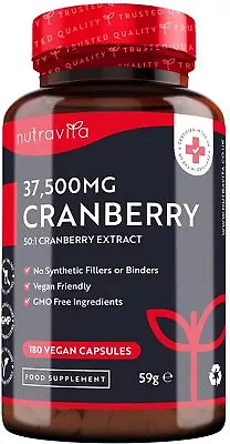 Cranberry 37500mg - 180 Vegan Capsules - Cystitis Urinary Bladder UTI Support • £13.99