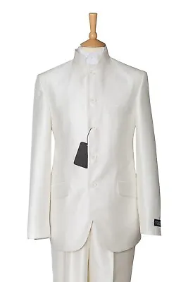 Mens Ivory Nehru 36 Jacket Suit Wedding Formal Mandarin Blazer Cruise Prom Cream • £29.95