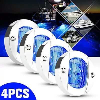 4X Round Marine Boat LED Courtesy For Cabin Deck Stern Navigatioin Light Blue • $11.66