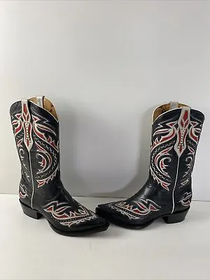 NWOB Corral Black Leather Studded Inlay Snip Toe Pull On Western Boots Men’s 8.5 • $157.49